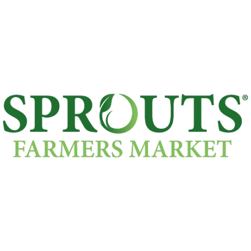 Logo of Sprouts Farmers Market with the word Sprouts in dark green, featuring a stylized leaf forming the letter O. Below, the words Farmers Market are written in a lighter green.